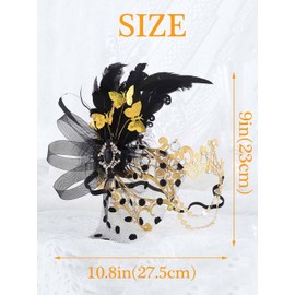IYOU Women Masquerade Mask Feather Mask Gold Mardi Gras Masks Venetian Prom Costume Ball Metal Eye Mask for Women and Girls