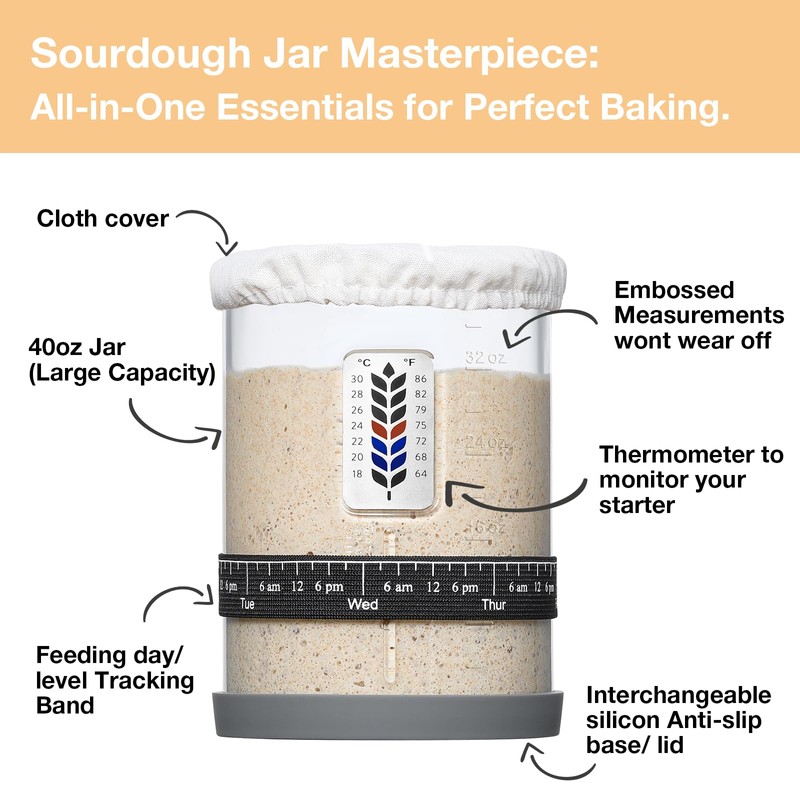 Premium Pro Sourdough Starter Jar Kit - 40oz Large Wide