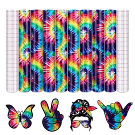 Tintnut Tie Dye Permanent Vinyl - 8 Sheets 12inchesx10inches Gradient Adhesive Vinyl Seamless Color Permanent Vinyl Sheets Outdoor Vinyl Compatible with Cricut Or Silhouette