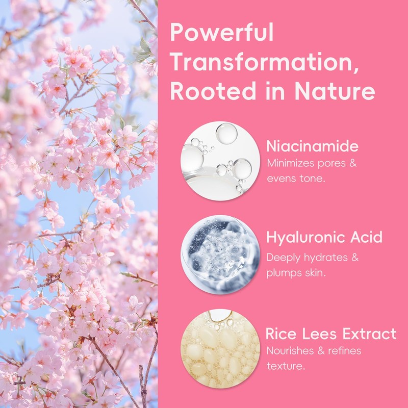 Sakura Face Serum, 100ml Daily Essence with Travel Size &