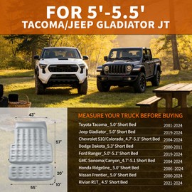 Truck Bed Mattress 5-5.5ft for Mid-Size Pickup, Fabric Texture Truck Bed Air Mattress with Tailgate Extender​,Customized for Tacoma/Gladiator/Colorado, with Detachable Air Pump, for Truck Bed Camping