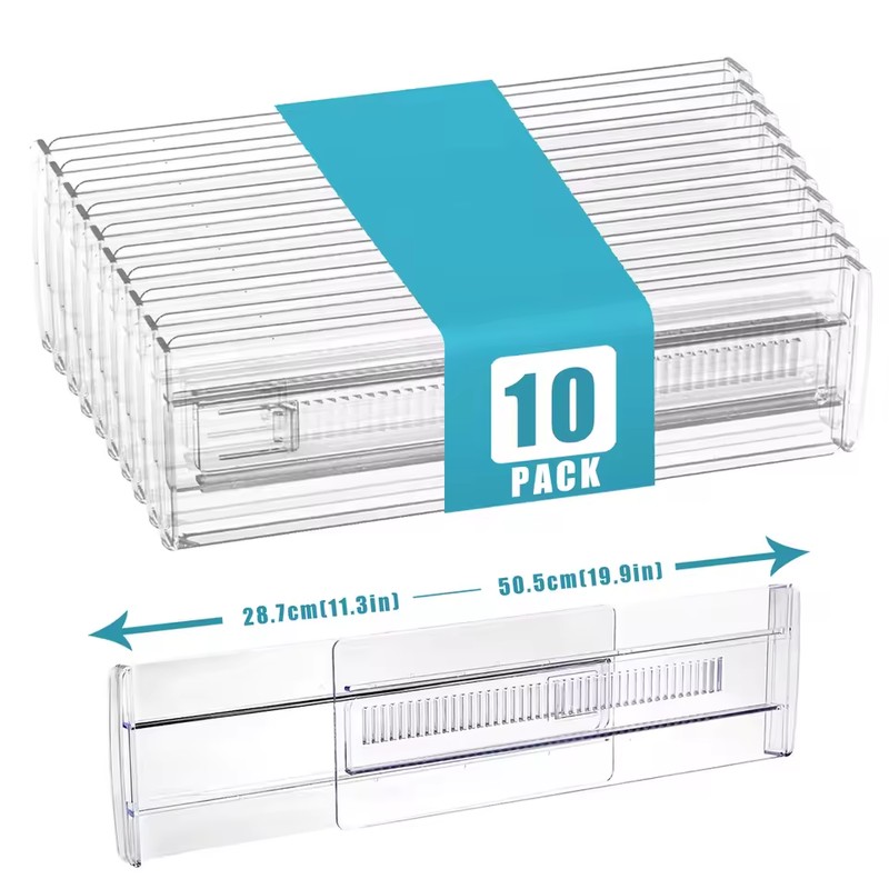 Adjustable Clear Plastic Drawer Dividers, Expandable Organizers for Clothing and