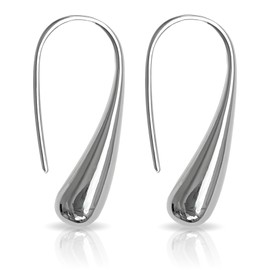 Classic Elongated Teardrop Dangly/Dangle Drop Hook Earrings for Women Ladies Girls - 925 Sterling Silver Plated - Designer Inspired