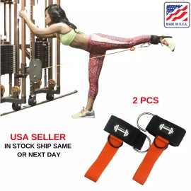 DUMBBELL Ankle Straps Exercises Machine Home Gym Glute (3 D-ring) - Pair, Orange