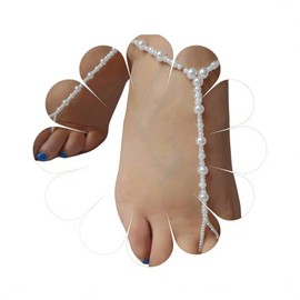 Yheakne Boho Pearl Barefoot Sandal Anklet Gold Pearl Ankle Bracelet Toe Ring Anklet Vintage Summer Foot Chain Jewelry for Women (Single Layer)