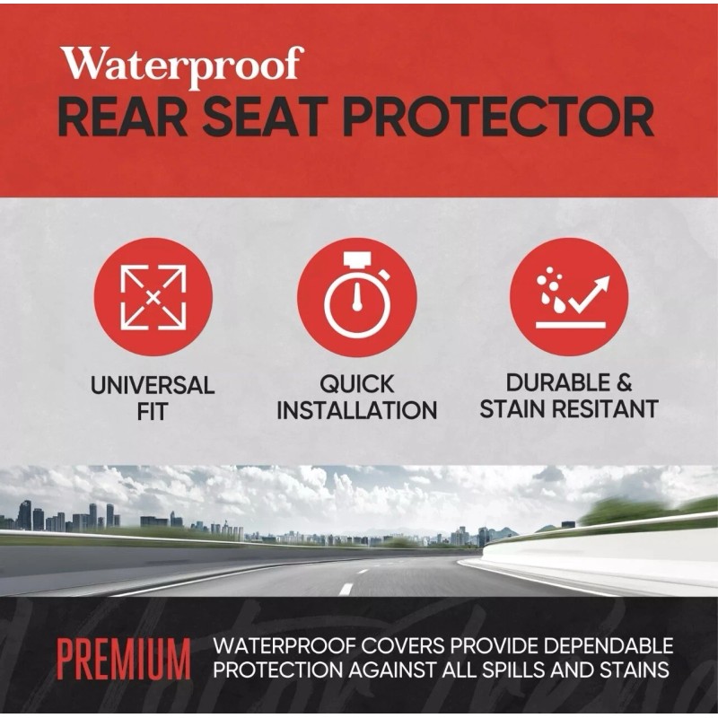 Motor Trend Waterproof Universal Rear Bench Seat Cover Red Stitching
