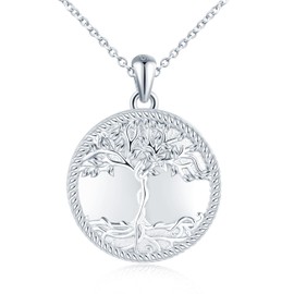 MicLee Locket Photo Necklace for Women and Girl 925 Sterling Silver Round Openable Pendants with Tree of Life Engraving Creative Silver Necklaces