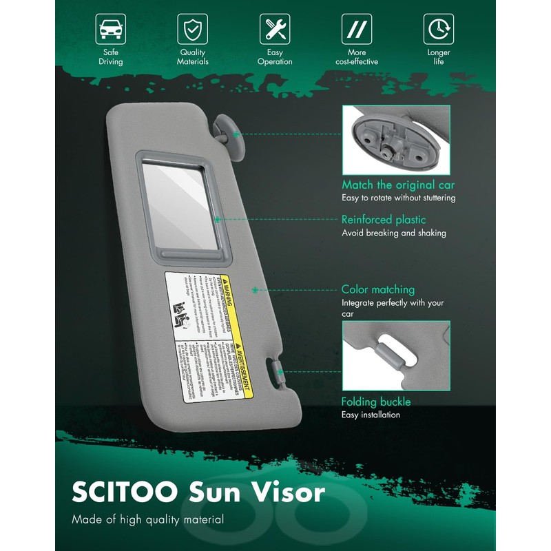 SCITOO Car Sun Visor Assbembly with Mirror Fit for 2005-2015