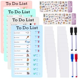 LOMUG Set of 4 Checklist Boards, Dry Erase To Do List Board, Memo Checklist Boards, Chore Chart for Learning Planning, Children without Logo or Fonts with Blank Paper, Whiteboard Marker, Sticker