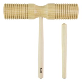 A-Star Two Tone Wood Block Guiro Scraper with Wooden Beater, Percussion Rhythm Block