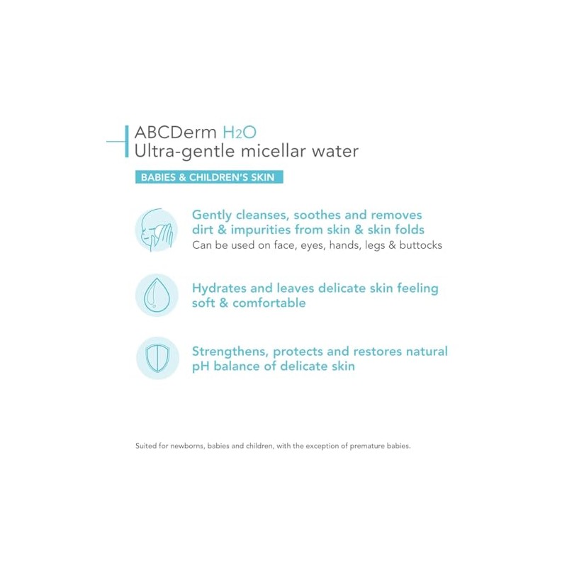 BIODERMA, ABCDerm H2O, Agua Micelar, Limpia, Calma e Hidrata, para
