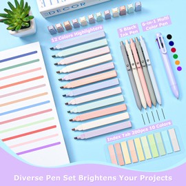 Aesthetic School Supplies, Clear Pencil Case with 12 Colors Highlighter, 5 Quick Dry Retractable Black Ink Pen, 6 Mechanical Pencil 0.5 & 0.7mm, 6-in-1 Multi Color Pen, Stationary Set for Student Girl