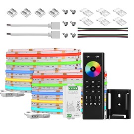 BTF-LIGHTING FCOB RGB Flexible High Density Uniform Light LED Strip 810LEDs/m 2X16.4FT DC12V 10mm Width RF Remote Controller Kit 4 Zones RF 2.4GHz Wireless Remote Group Control(No Power Adapter)