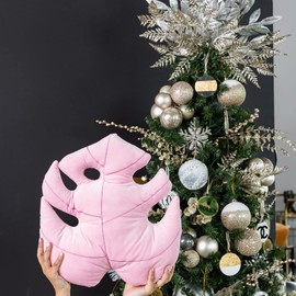 Green Philosophy Co. Monstera Deliciosa Leaf Pillow - Paradise Pink