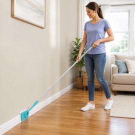 Baseboard Cleaner Mop Pad with Long Handle - 360° Rotating Head for Wall Trim, Stairs, and Door Frames