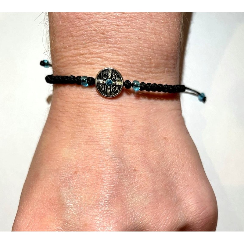 Iconsgr Handmade Christian Orthodox Komboskoini Prayer Rope Bracelet Black with