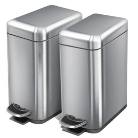 Home Zone Living 2-Pack 1.3 Gallon Small Bathroom Trash Can with Lid and Step Pedal, Stainless Steel Wastebasket with Slim Design for Home and Office, Silver, 5 Liters