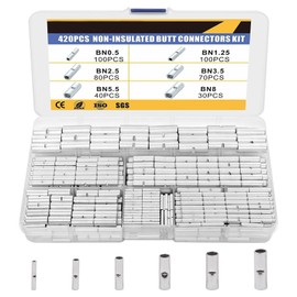 Tookie Non Insulated Butt Connectors Kit, 420pcs Butt Splice Connectors for Wiring Pure Copper AWG24-8 Wire Crimp Connector, Uninsulated Butt Terminals, Electrical Crimp Terminals, as picture show