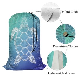 Swono Sea Turtle Laundry Bags for Travel, Home, Camping and Gym Water Bubble Seaweed Sea Life Laundry Hamper Basket 28" x 40", Football Grid Oxford Cloth