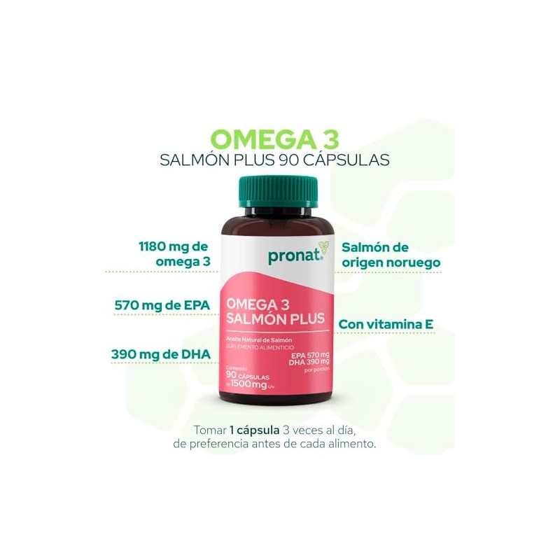 PRONAT Omega 3 Salmn Plus, Suplemento Alimenticio, 90 Cpsulas con