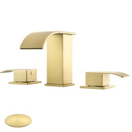 GAGALIFE Waterfall Bathroom Faucets for Sink 3 Hole - Brushed Gold Bathroom Faucet with Pop-up Drain, 8 Inch Widespread Bathroom Sink Faucet 2-Handles, Modern Vanity Faucet with Supply Lines