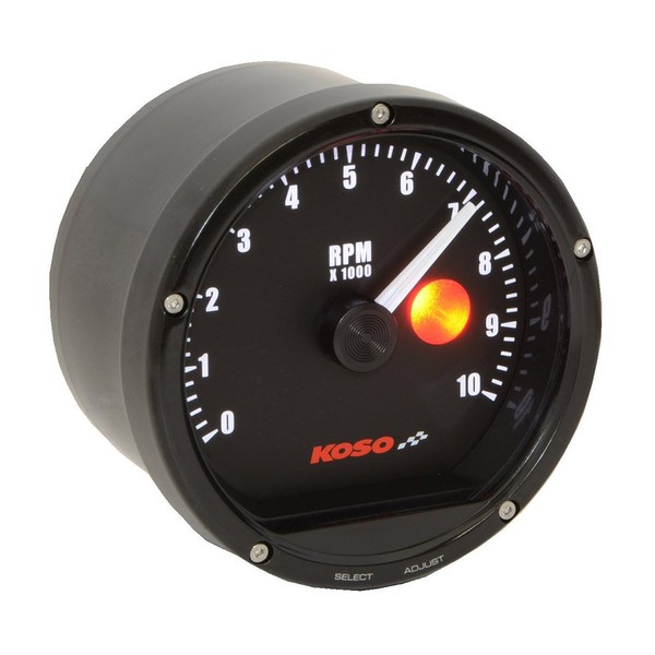 KOSO BA035130 Black TNT-01R Tachometer with Shift Light (10 000 RPM)