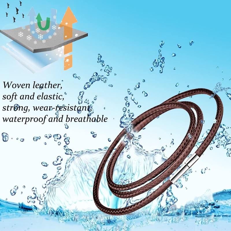 Otxas Leather Necklace Cord, 18inch-24inch Waterproof Rope Necklace for Men