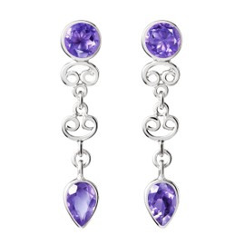 Franki Baker Facetted Natural Amethyst Gemstone and 925 Sterling Silver Drop Earrings