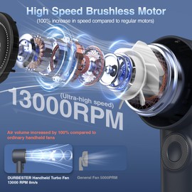 DURBESTER Portable Fan Handheld Mini Fan: High Speed (1-100) Cooling Fan 26Hours Battery Life Usb Rechargeable Personal Fan Handheld Turbo Fan Small Essentials for Women Beach Travel Vacation (Blue)