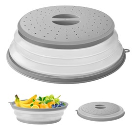 BYHANG Tapaderas, Tapa para microondas, Splatter Guard, Tapas para Botes de Cocina, Cubierta de Microondas Plegable Transpirable, Escurridora de Verdura (Gris)