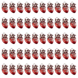 COGCHARGER 50Pcs Anatomical Heart Charms for Jewelry Making Bulk Red Organ Charms Alloy Enamel Pendants for Bracelet Necklace Earring Keychain DIY Supplies