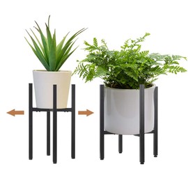 2 Pack Metal Plant Stand Indoor with Adjustable Width Fits 8 to 12 Inch Pots,Mid-Century Flower Holder for Corner Display-Black(Planter and Pot Not Included).