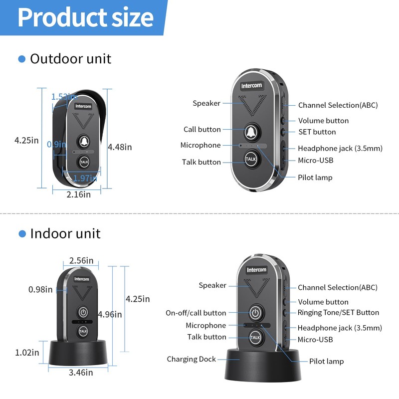 PANDAAR Wireless Doorbell Intercom,Long Range Intercoms Wireless for Home, 2