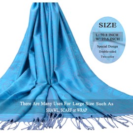 Women's Pashmina Shawl and Wrap Two Tone Ethnic Paisley Pattern Scarf 70.8'X27.5', 2005-sky Blue, Largo