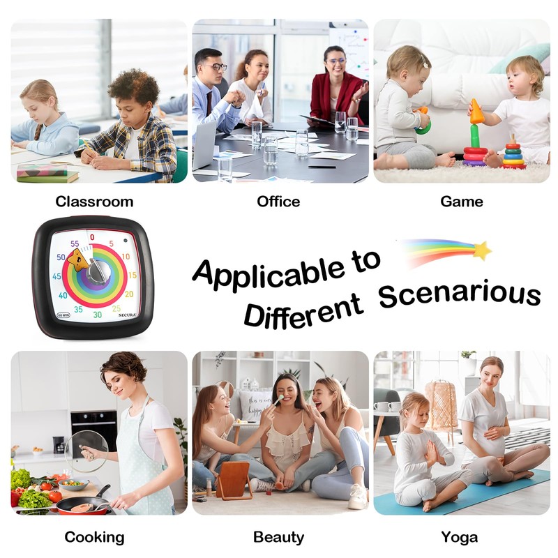 Secura 60-Minute Visual Timer, Silent Study Timer for Kids and