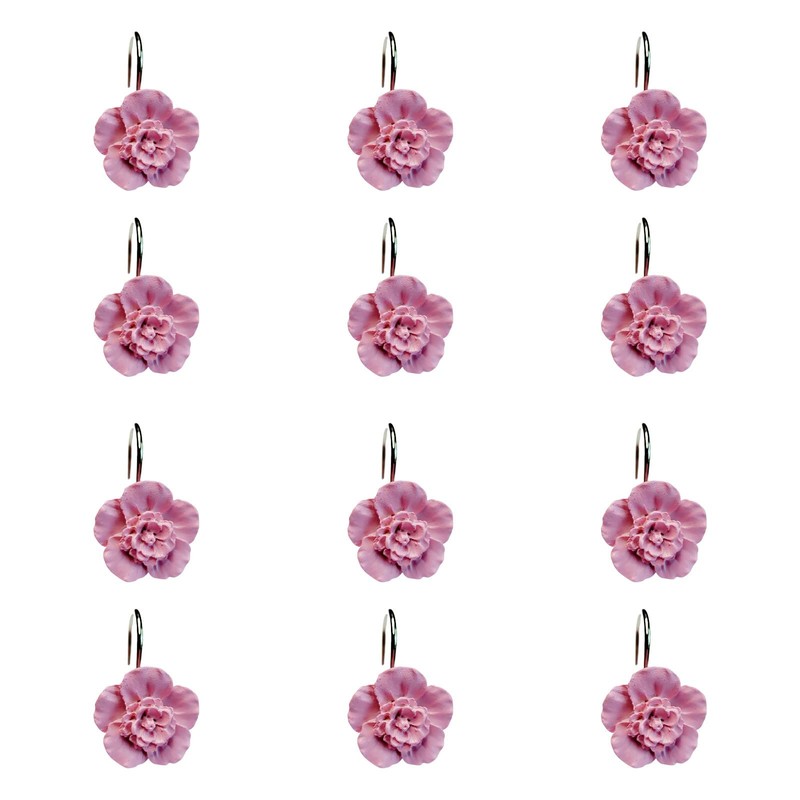 Wehome Pink Flower Style Shower Curtain Rings Set of 12