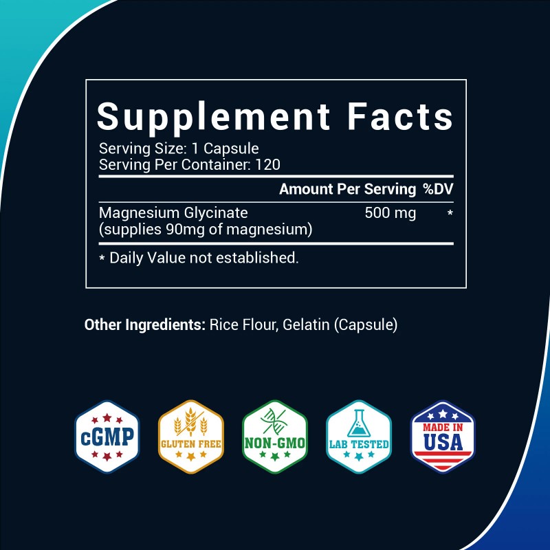 Magnesium Glycinate Capsules 500mg For Improved Sleep Stress & Anxiety