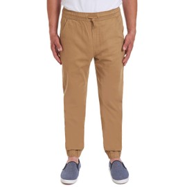 IZOD Men's Young Uniform Jogger Pants, Elastic Waistband with Drawstring Closure, Stretch Twill Fabric, Burnished Khaki, 40-42