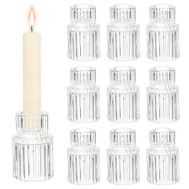 10Pcs Glass Candle Holder for Candlestick - Clear Small Tapered Candle Holder Wedding Decor Table Centerpiece Bulk for Candle Sticks Christmas Party Living Room Dinner Advent