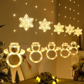 BLOOMWIN Christmas Window Lights 3 x 0.75M Snowflake & Snowman Curtain Fairy Lights USB Powered with Remote 8 Flashing Modes 160LEDs Xmas Party Wedding Home Bedroom Wall Garden Ornament Decoration