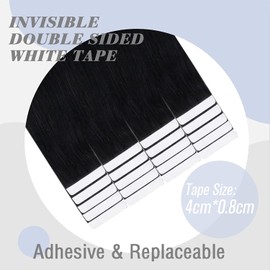 Easyouth #1 Remy Tape-In Real Hair Extensions, Straight, 60 cm, 50 g, Colour Jet Black