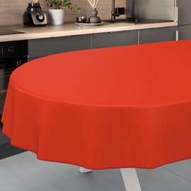 ANRO Oilcloth Tablecloth, Washable, Oilcloth, Garden Tablecloth, Outdoor, Indoor, Oval, 160 x 140 cm with Hem, Red