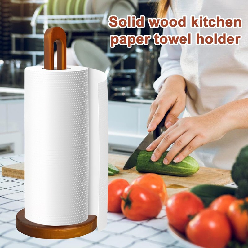 Pack of 2 Standing Kitchen Roll Holder, Wooden Kitchen Roll