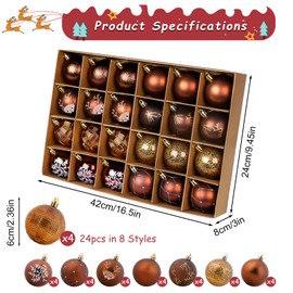 Agoer 24pcs Copper Baubles, Christmas Tree Decorations, Copper and Gold Christmas Ball Shatterproof,60mm Luxury Hanging Ornaments Ball,Deer Plastic Christmas Baubles for Trees,Wreaths & Xmas Parties