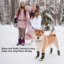 Shoes for Large Dogs, Medium Dog Boots & Paw Protectors for Winter Day, Summer Hot Pavement, Waterproof in Rainy Weather, Outdoor Walking, Indoor Hardfloors Reflective Tape at Night（Black White3）