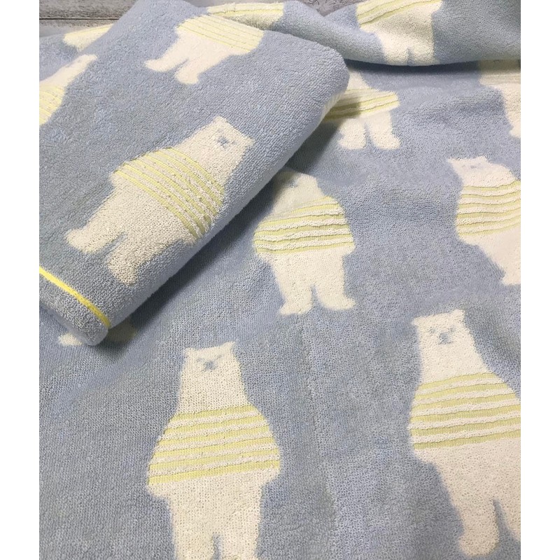 Imabari Towel Face Towel, Set of 3, Border Bear Pattern,