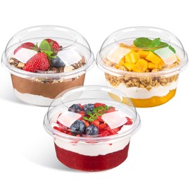 Qeirudu 50 Pack 12 Oz Clear Plastic Dessert Cups with Dome Lids, Disposable Snack Cups Party Serving Bowls for Ice Creams, Cakes, Parfaits, Fruits