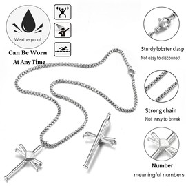 Cross Necklace by Pendant Men Boys Sports Stainless Steel Necklace and Baseball Number Cross Necklaces Gift(Silver,16)
