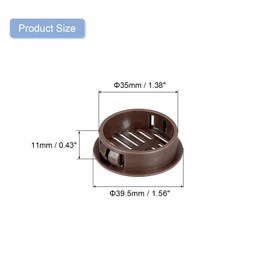 sourcing map 36Pcs 35mm/1.38" Circular Soffit Air Vents, Plastic Soffit Vent Cover, Round Mesh Hole Louver for Bathroom Kitchen Cabinet Wardrobe, Dark Brown