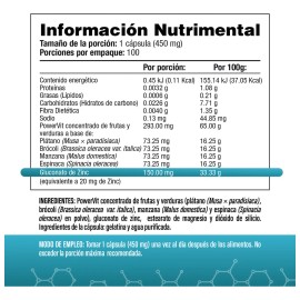 Gluconato de Zinc 20 mg de Zinc Elemental - Uno al día - 100 Cápsulas - S&V - Sin Gluten y Sin OMG.